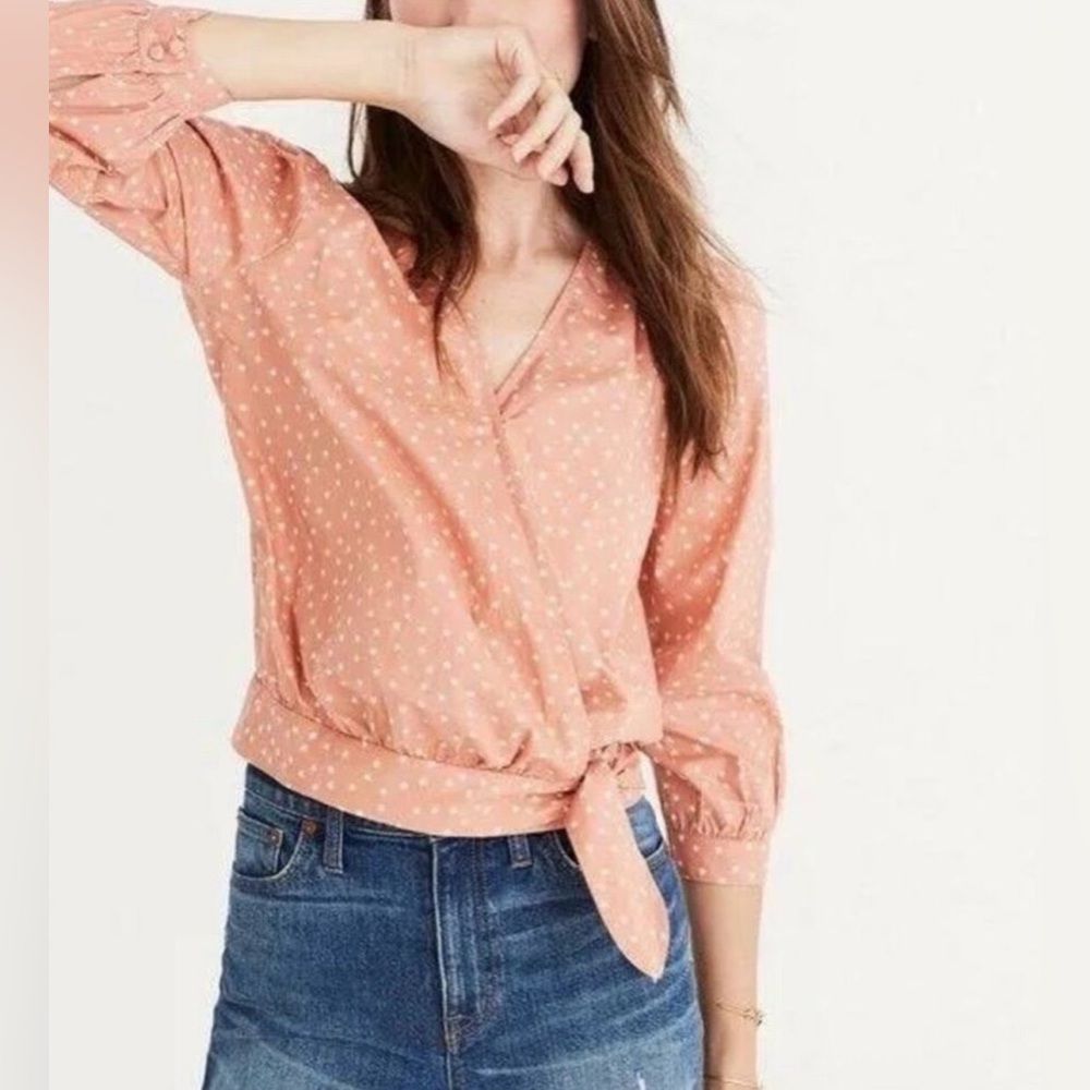 Madewell Women’s Peach Scattered Star Print Wrap Shirt XL 100% cotton